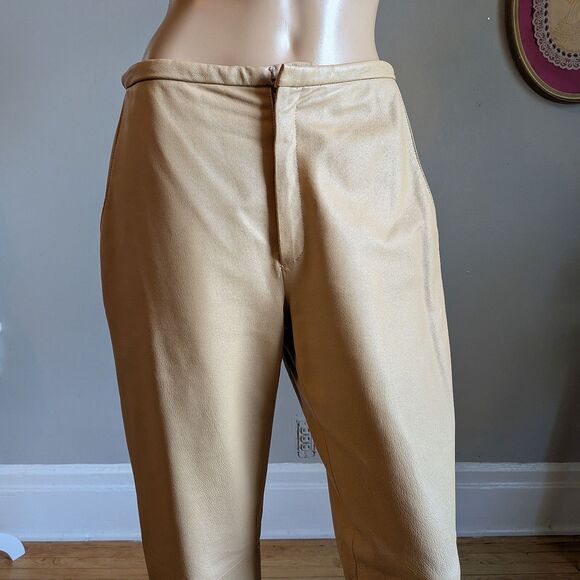 Vintage Y2K Uniform Paul Richard Leather Pants Tan High Rise Size 6 - Picture 4 of 11
